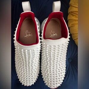 Christian Louboutin White Spiked Slip-On Sneakers